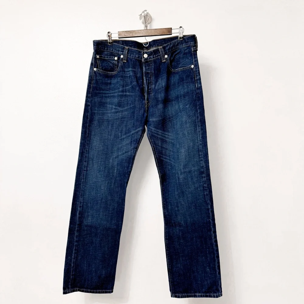 Levi's 501 100% Cotton Button Fly Straight Jeans‎ Dark Blue 36 x 34